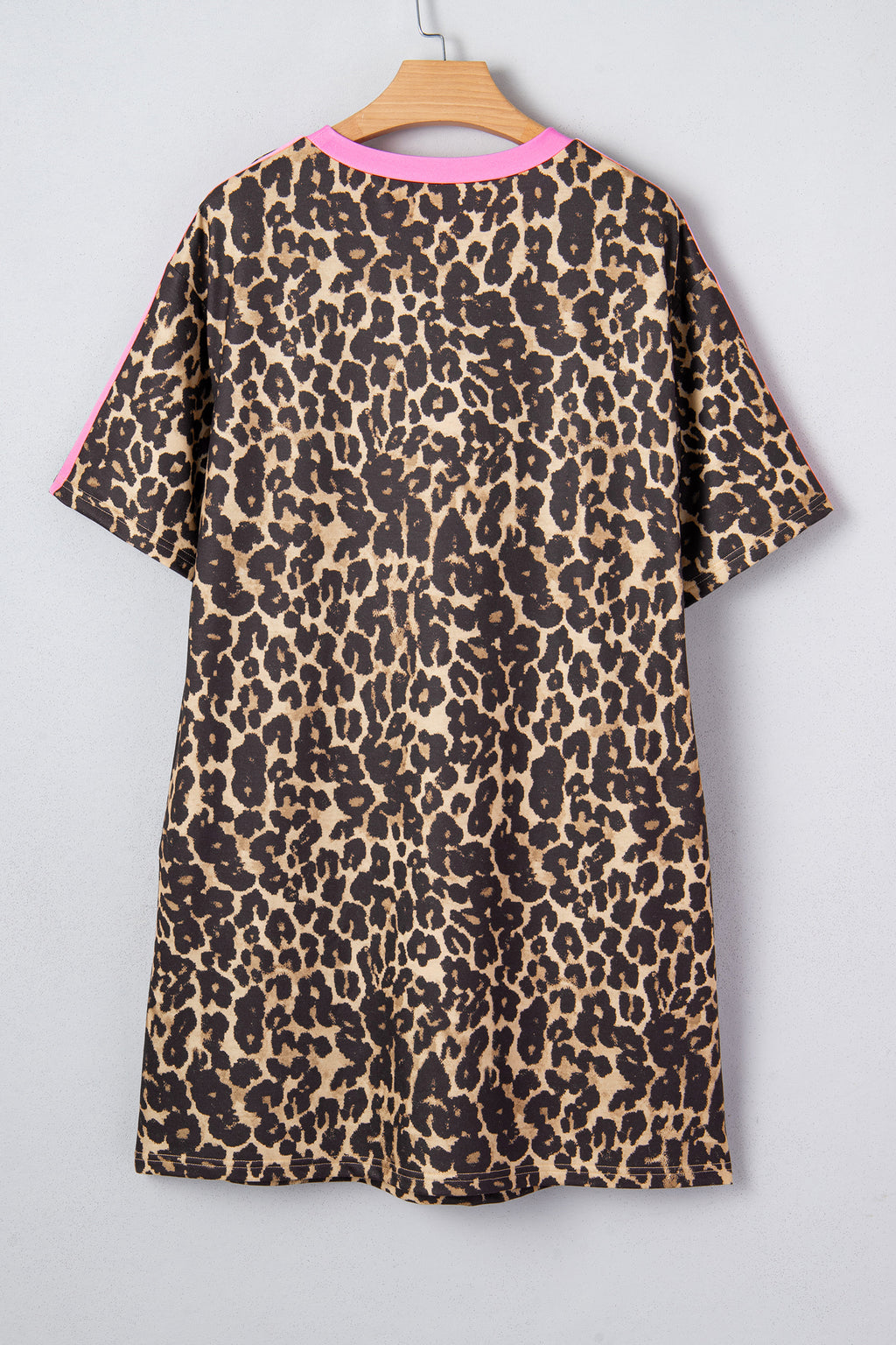 Apricot Leopard Print Contrast Varsity Striped Detail Loose T Shirt Dress