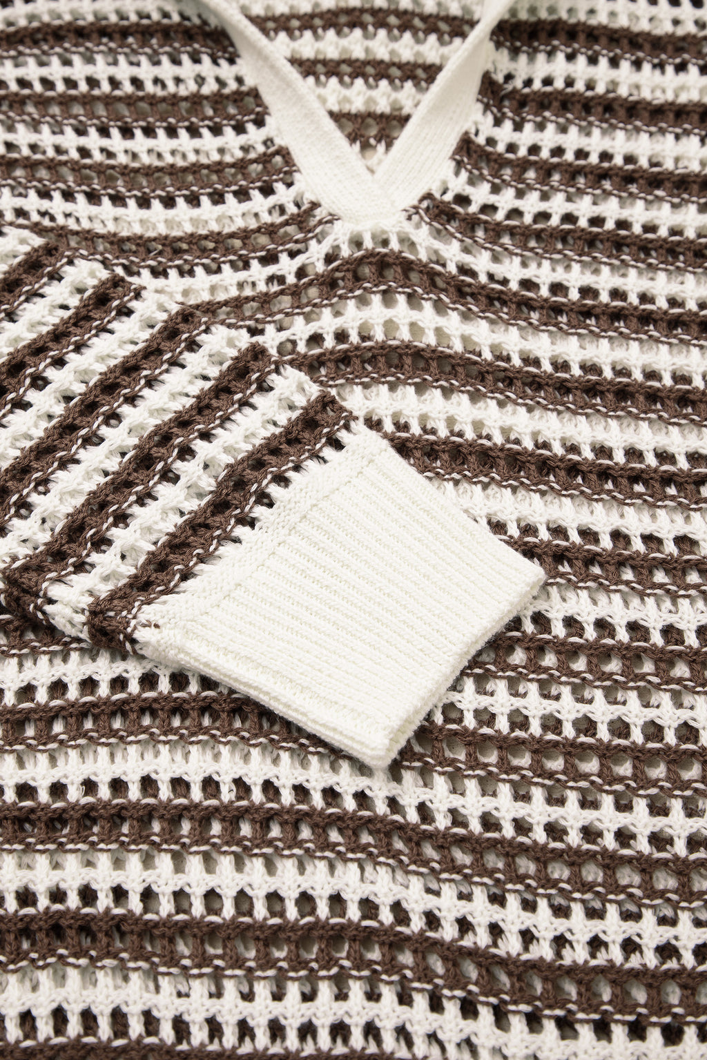 Brown Stripe Eyelet Hollow-out Contrast Collared Pullover Chic Sweater