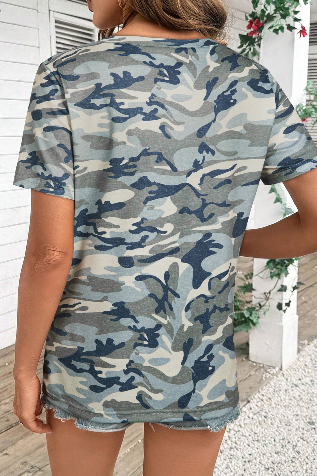 Green Camouflage Print Crew Neck T Shirt
