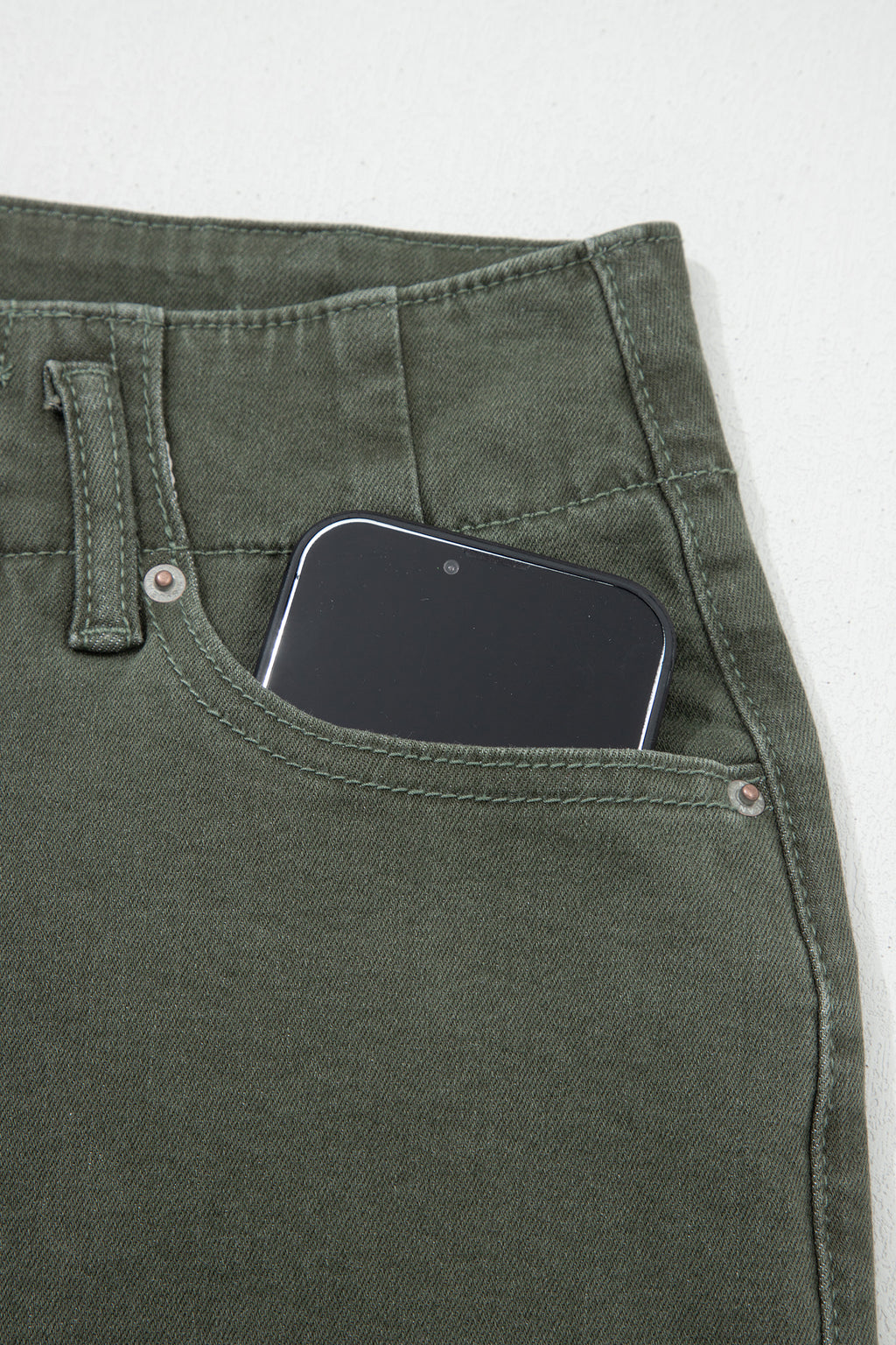 Mist Green 2-Button High Waist Flared Bottom Jeans