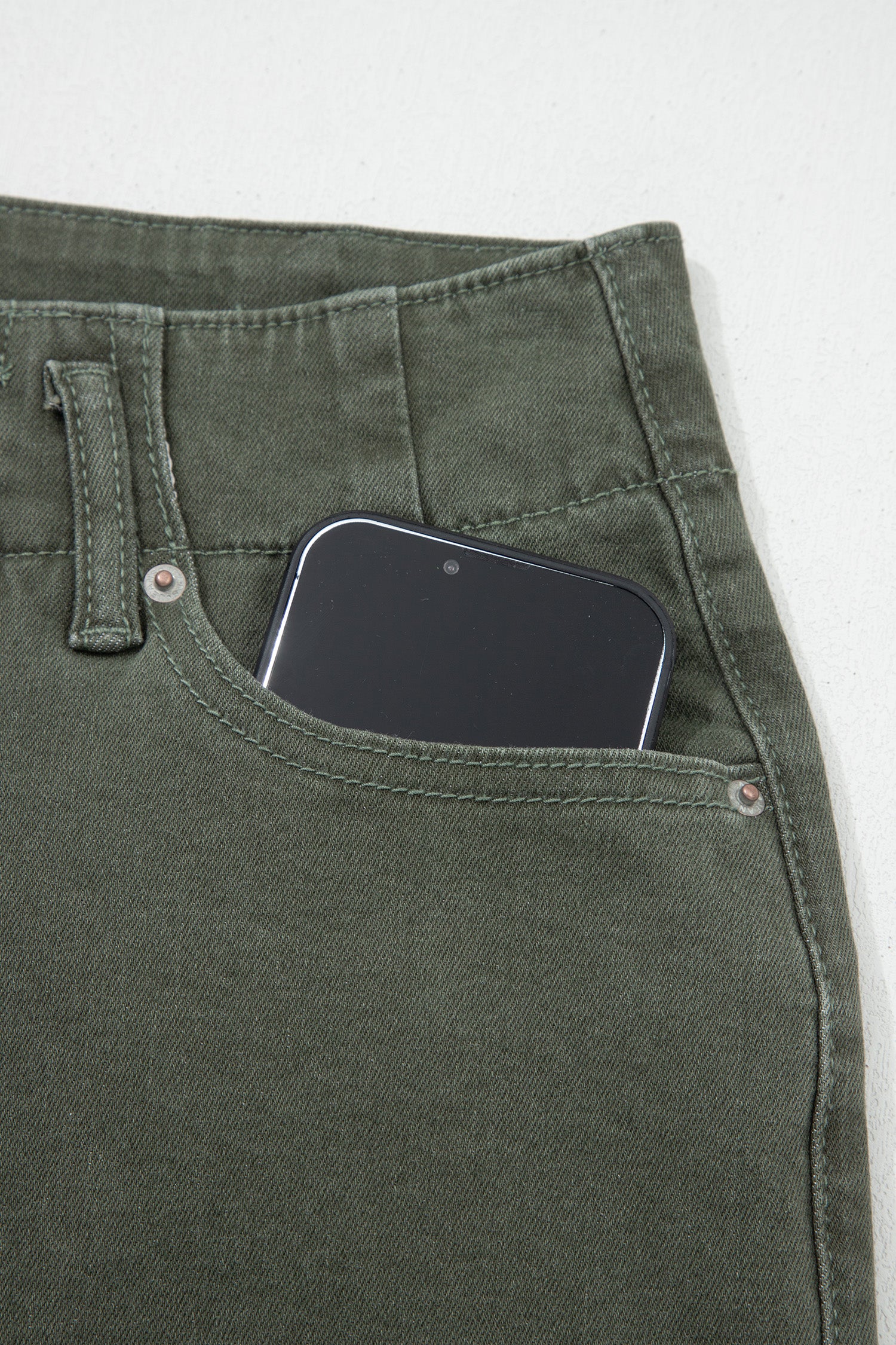 Mist Green 2-Button High Waist Flared Bottom Jeans