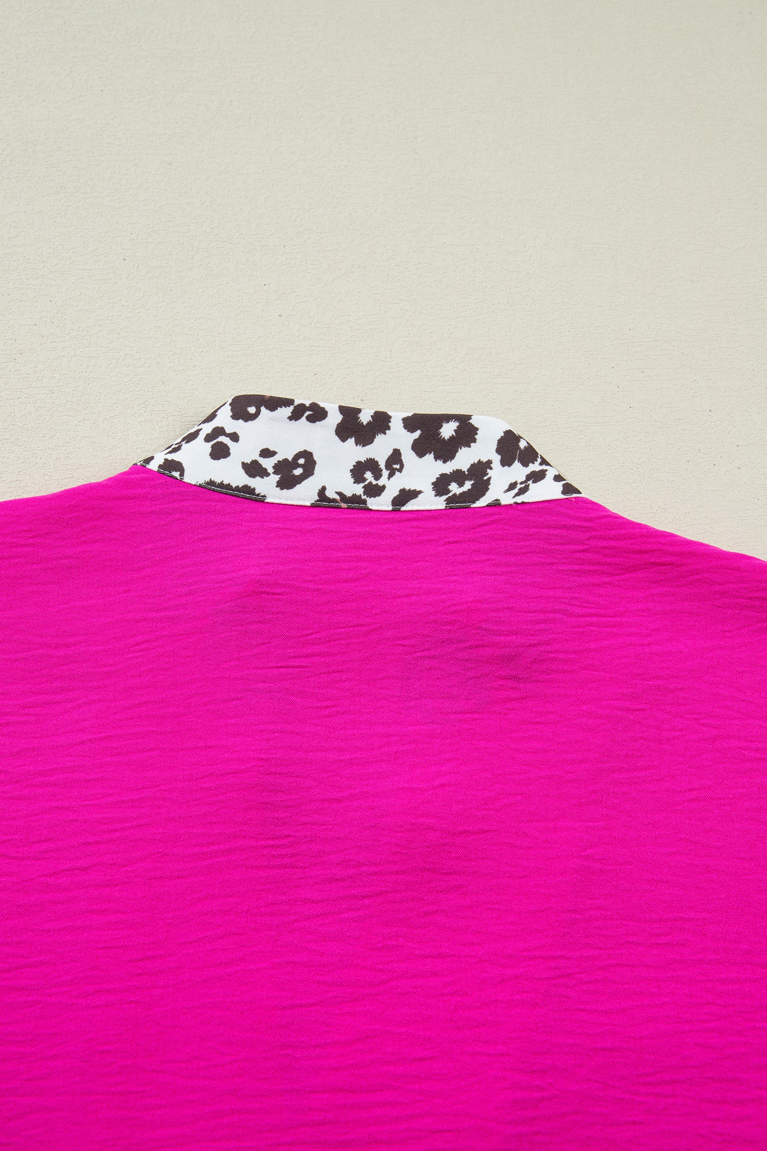 Rose Red Dolman Half Sleeve Leopard Patchwork Trim V Neck Blouse