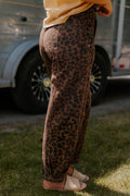 Brown Clear Seam Detail Patchwork Leopard Print Jeans