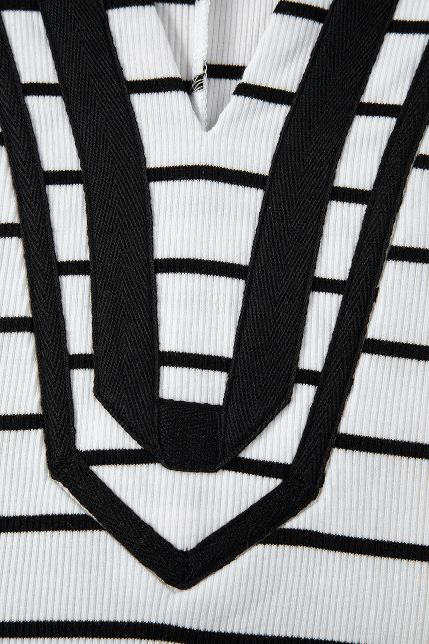 White Stripe Stand Collar V Neck Elastic Cuffs Half Sleeve Dolman Top