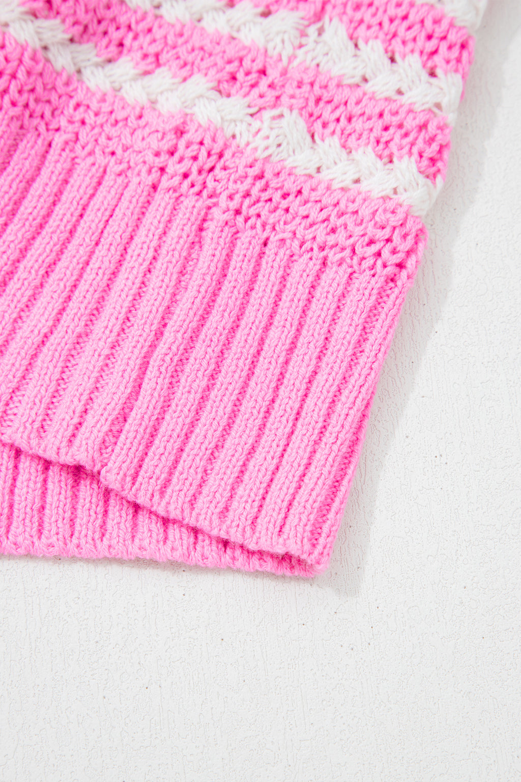 Pink Stripe Short Sleeve Knit V Neck Bow Knot Sweater