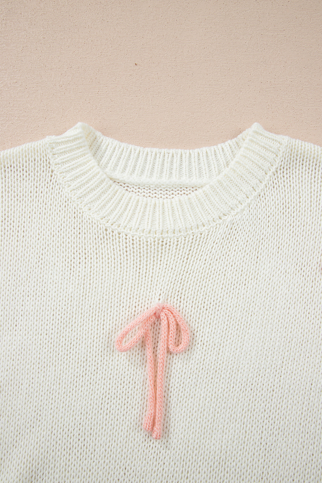 White Short Sleeve Knit Contrast Bow Knot Loose Sweater