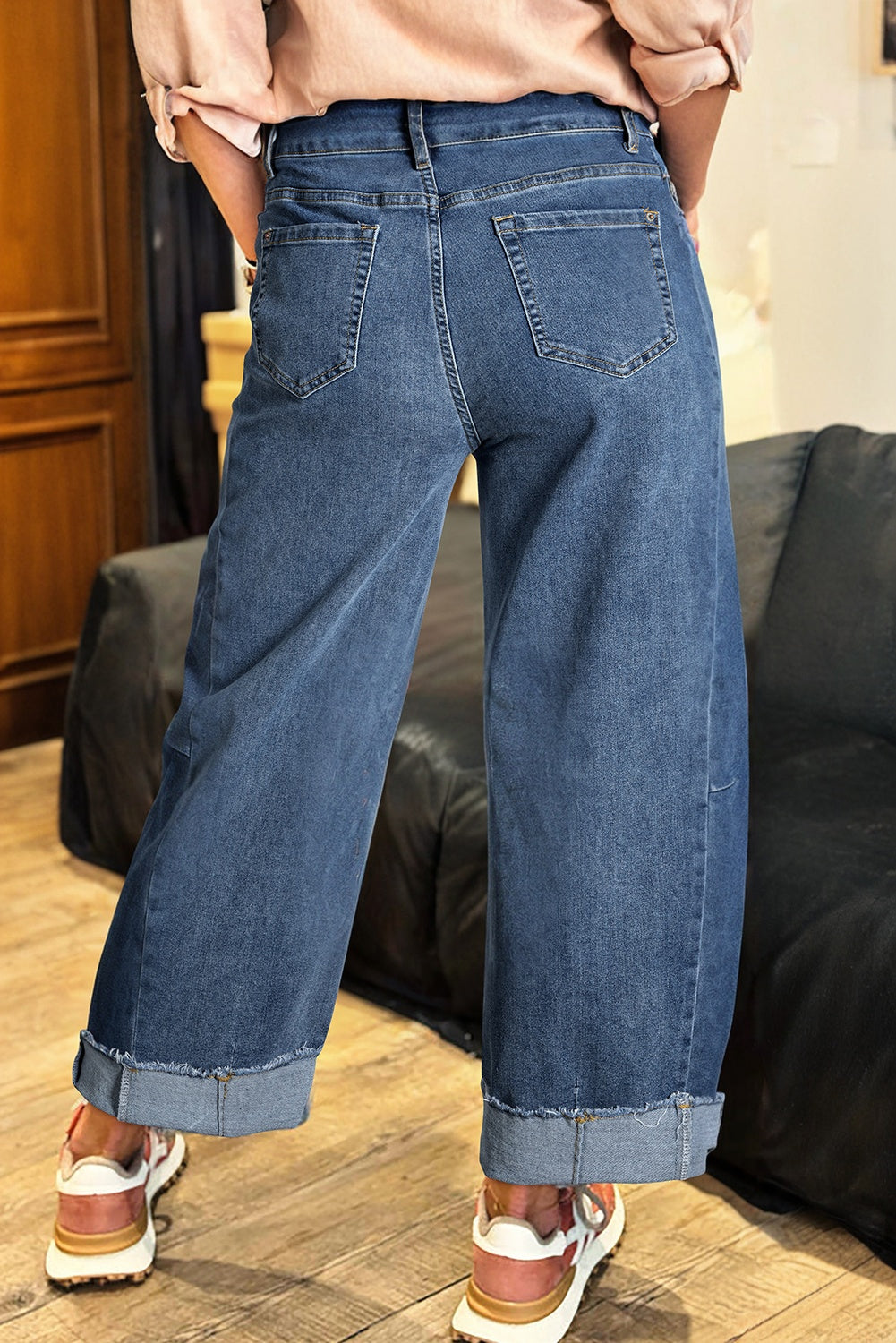 Ashleigh Blue Stitched Raw Hem Wide Leg Loose Jeans