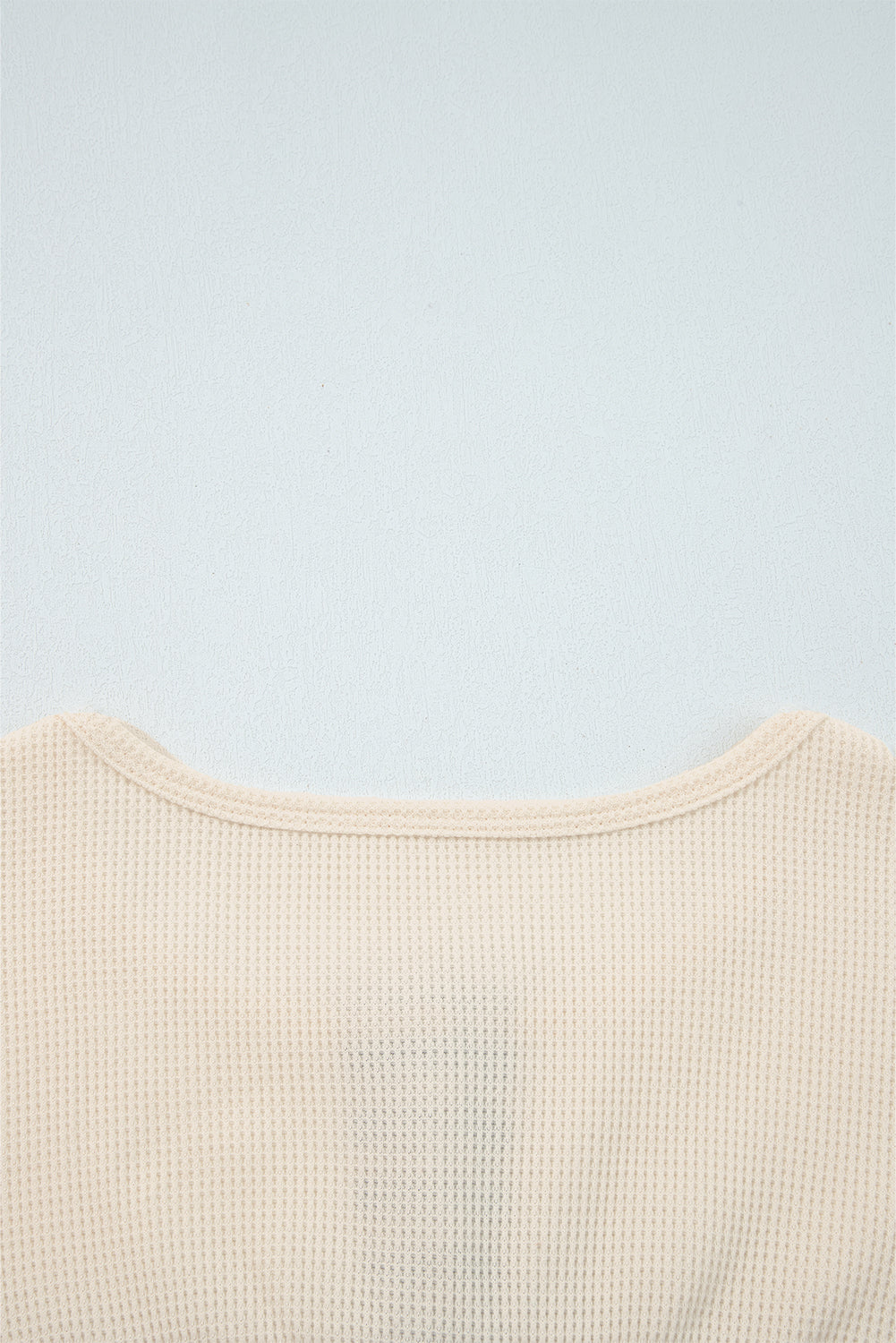 Beige Waffle Stripe Plaid Patchwork Henley Knit Top